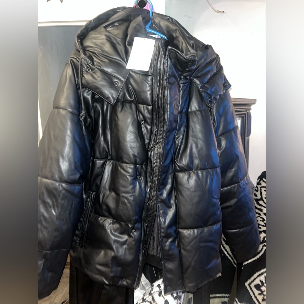Brand New Zara Men Puffer Leather Coat Medium Gem